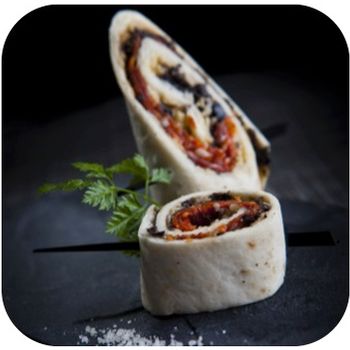 Raw ham, dried tomato and olive wraps