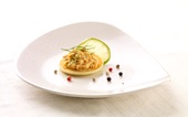 Crabmeat blini with 5 peppercorns