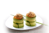 Cucumber rolls with tuna spread