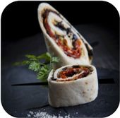 Raw ham, dried tomato and olive wraps